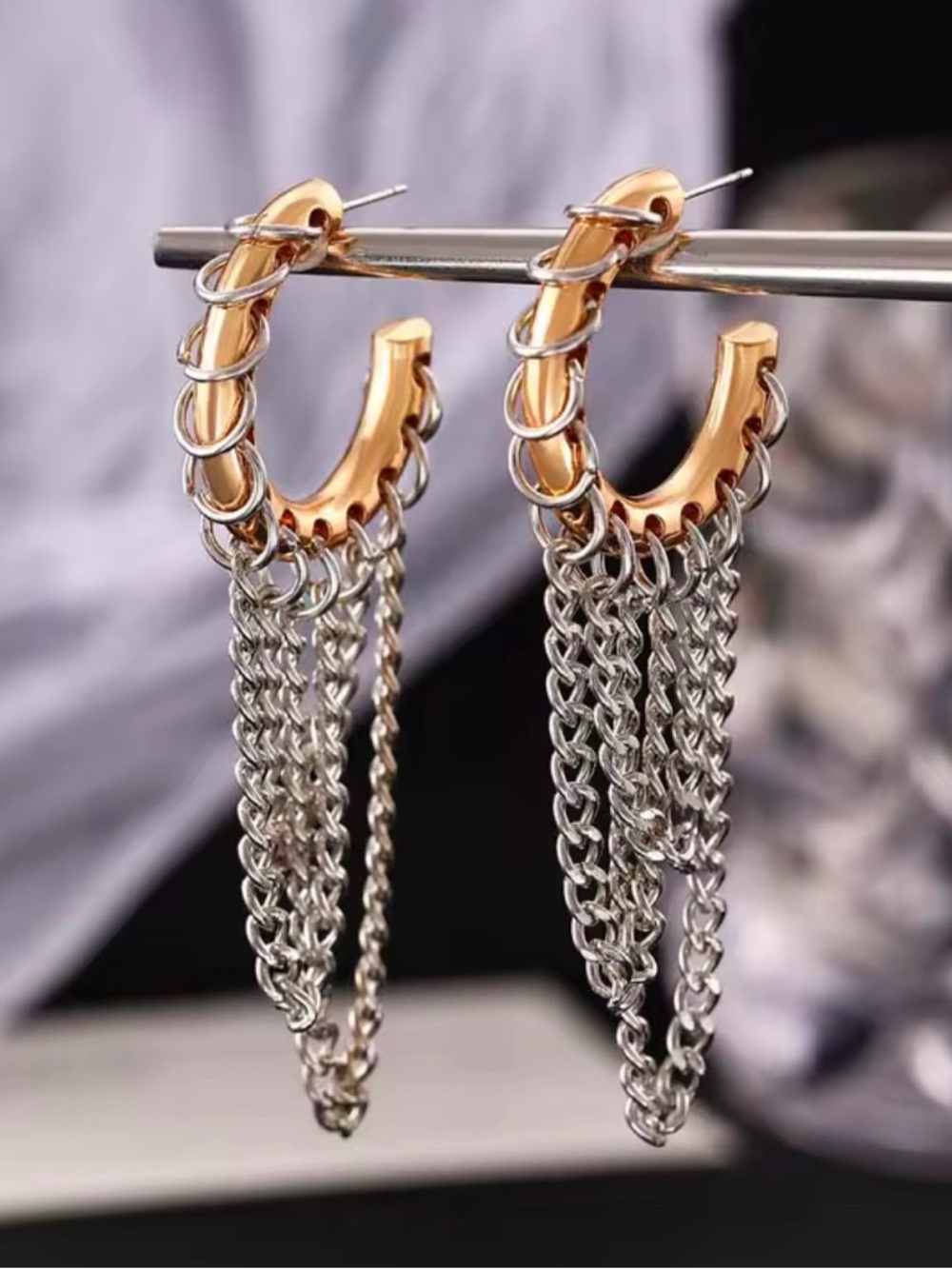 NEW Mixed Metal Earrings Two Tone Gold Silver Chain Demarson STYLE MY16